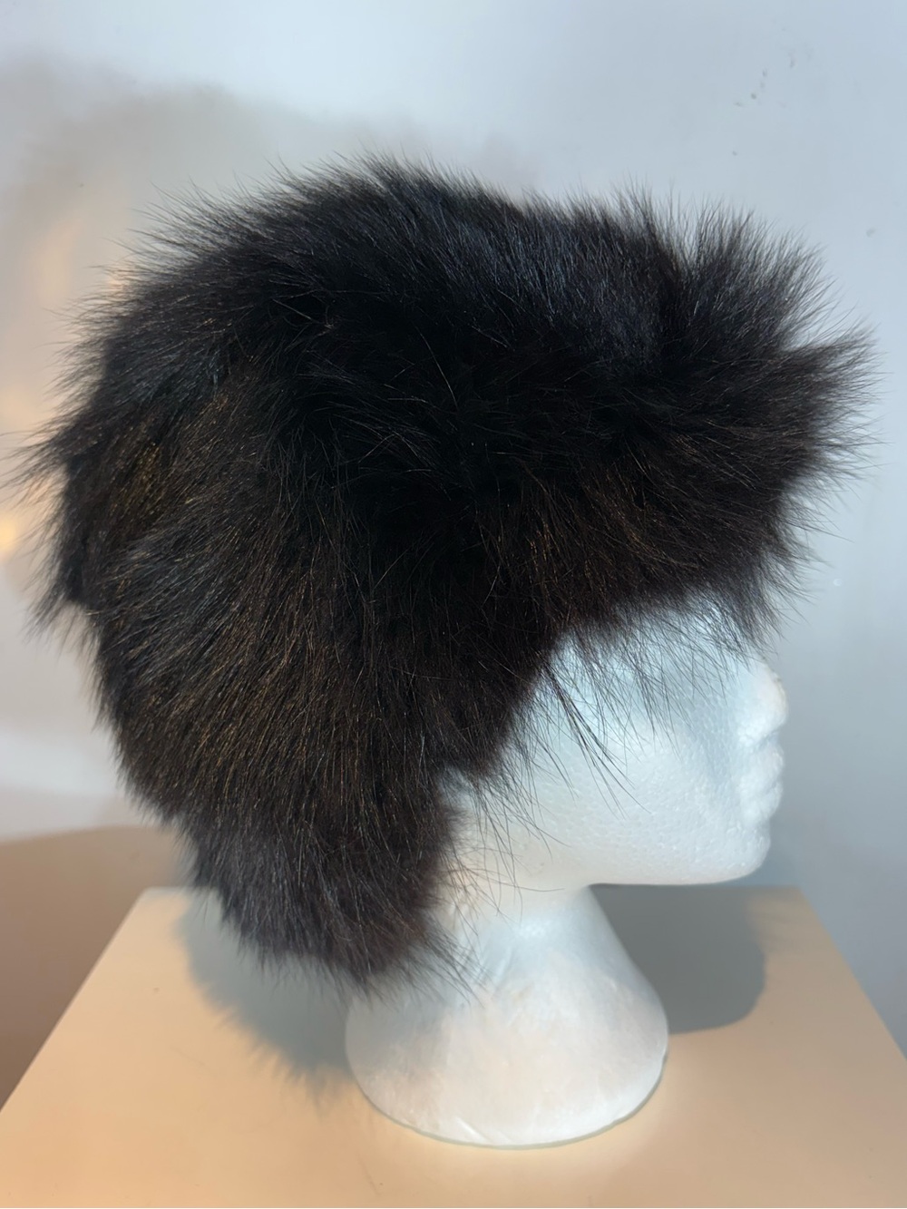 Vintage Genuine Fur Hat black Fluffy Winter Hat Medium